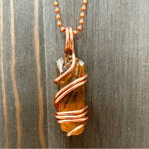 Natural Citrine Necklace Wire Wrapped  Zambia Citrine Pendant Gemstone Jewelry